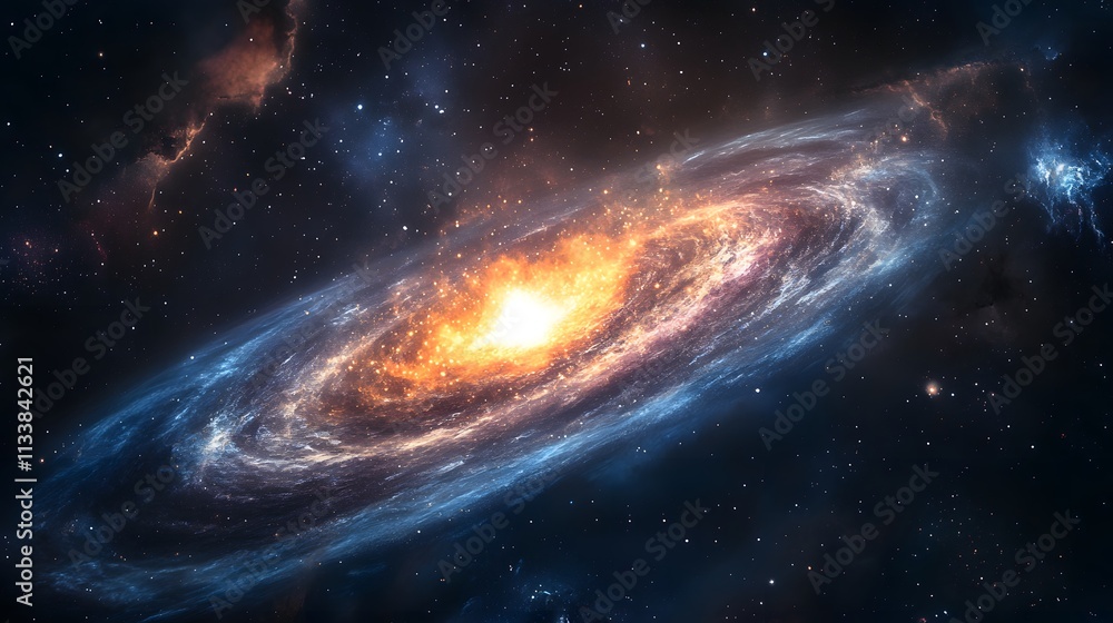 Fototapeta premium Fiery Galactic Collision Cosmic Explosion In Space