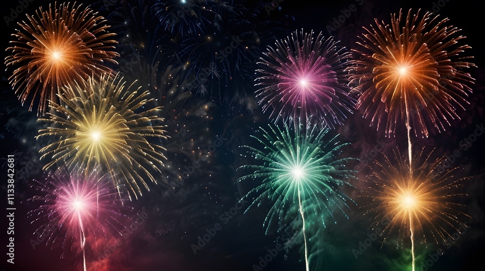 Fototapeta premium Colorful fireworks over the night sky, celebration, and anniversary concepts. generated by AI