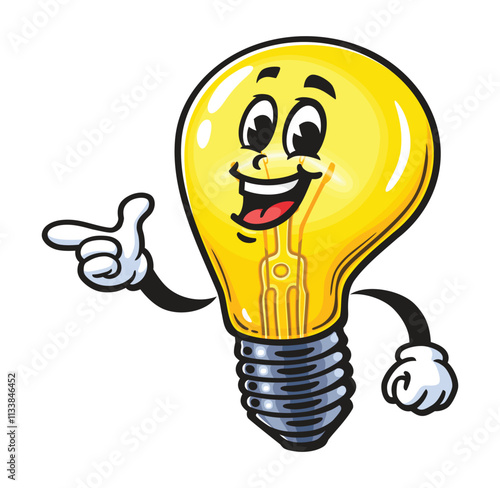Light Bulb with idea,   Cartoon Character Mascot Illustration Vector Clip-art Hand-drawn Logo Design 