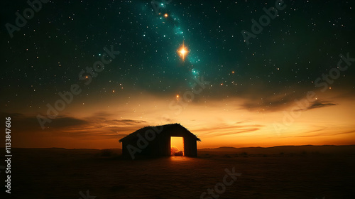 Desert Hut Glows Under Starry Night, Hope's Light Shines Brightly