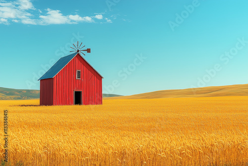 Rural windmill surrounded by golden wheat