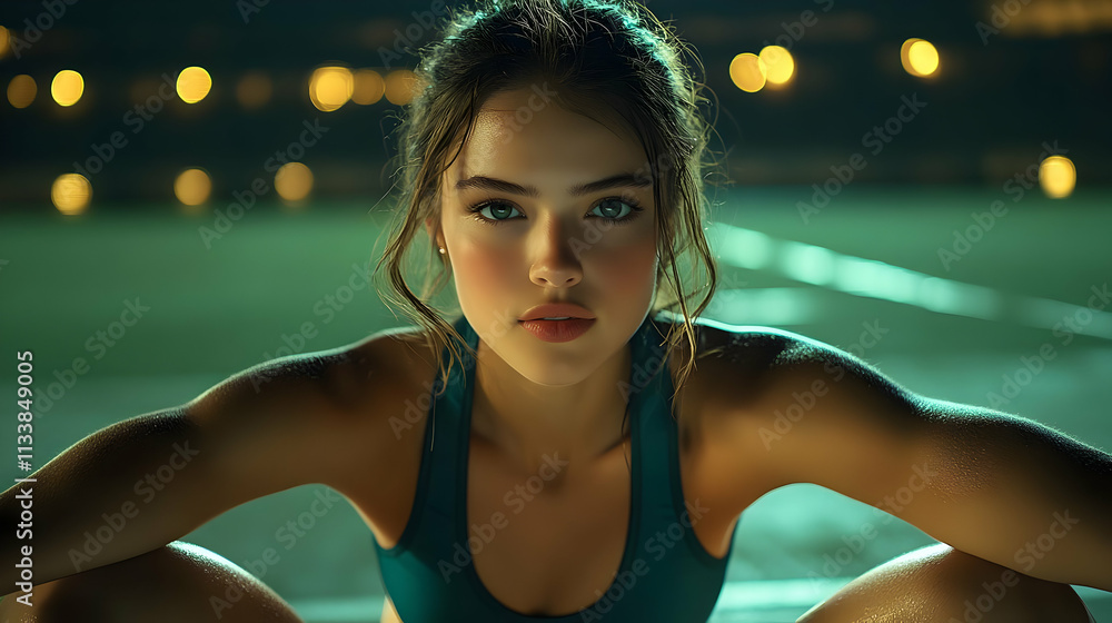 Woman Poses Confidently at Night, Athletic Beauty, Strong Posture, Fitness Goals, Nighttime Fitness, Urban Night Scene, Evening Exercise, Healthy Lifestyle, Inner Strength, Determination Woman Poses Confidently at Night, Athletic Beauty, Strong Posture, Fitness Goals, Nighttime Fitness, Urban Night Scene, Evening Exercise, Healthy Lifestyle, Inner Strength, Determination