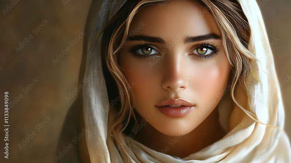 Woman's Portrait: Beauty, Eyes, Hair, Face, Skin, Golden, Soft, Elegant, Mysterious, Digital Art, Close-up, Attractive, Charming Woman's Portrait: Beauty, Eyes, Hair, Face, Skin, Golden, Soft, Elegant, Mysterious, Digital Art, Close-up, Attractive, Charming
