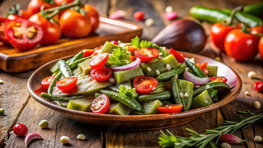 Crisp cactus salad: a zesty Mexican delight, bokeh photography included. Crisp cactus salad: a zesty Mexican delight, bokeh photography included.