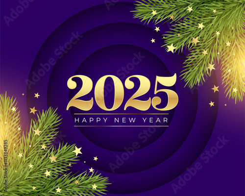 2025 new year wishes background with green fir leaves