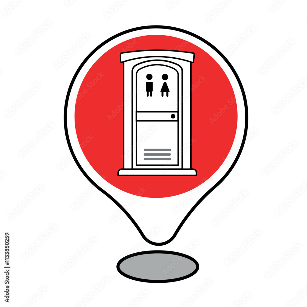 Simple icon of a portable toilet sign for a map. A vector design of a red portable public toilet icon sign for a map Simple icon of a portable toilet sign for a map. A vector design of a red portable public toilet icon sign for a map