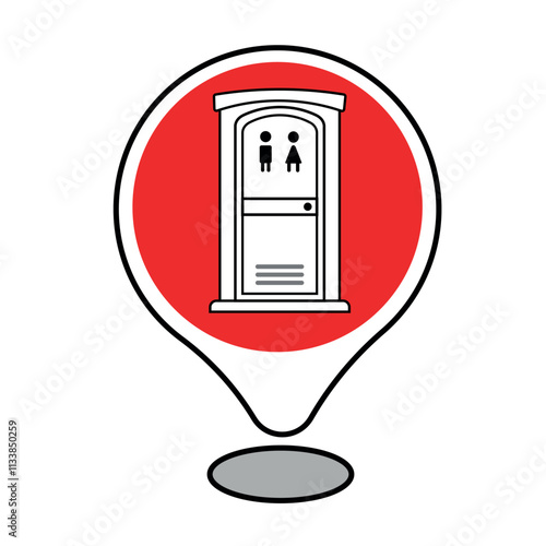 Simple icon of a portable toilet sign for a map. A vector design of a red portable public toilet icon sign for a map