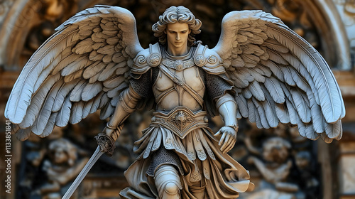 Angelic Warrior Statue: Wings, Sword, & Armor, Divine Sculpture, Celestial Figure