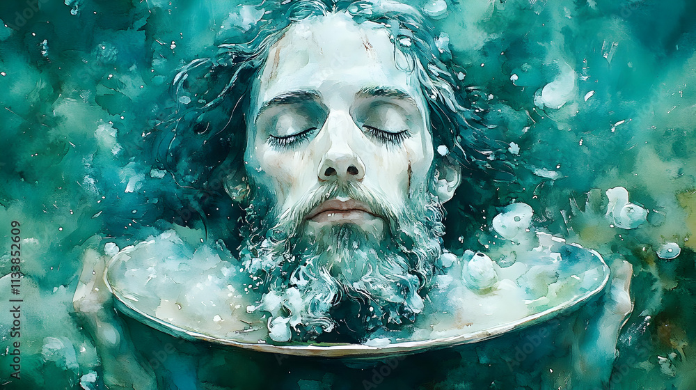 Serene Man Submerged, Teal Water, Peaceful Mind, Tranquil Scene, Abstract Art, Deep Dive Serene Man Submerged, Teal Water, Peaceful Mind, Tranquil Scene, Abstract Art, Deep Dive
