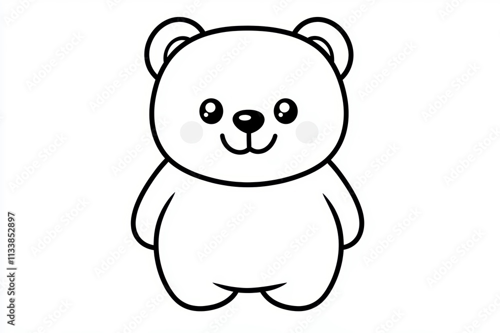 Cute Black-and-White Outline of a Smiling Cartoon Bear Cute Black-and-White Outline of a Smiling Cartoon Bear