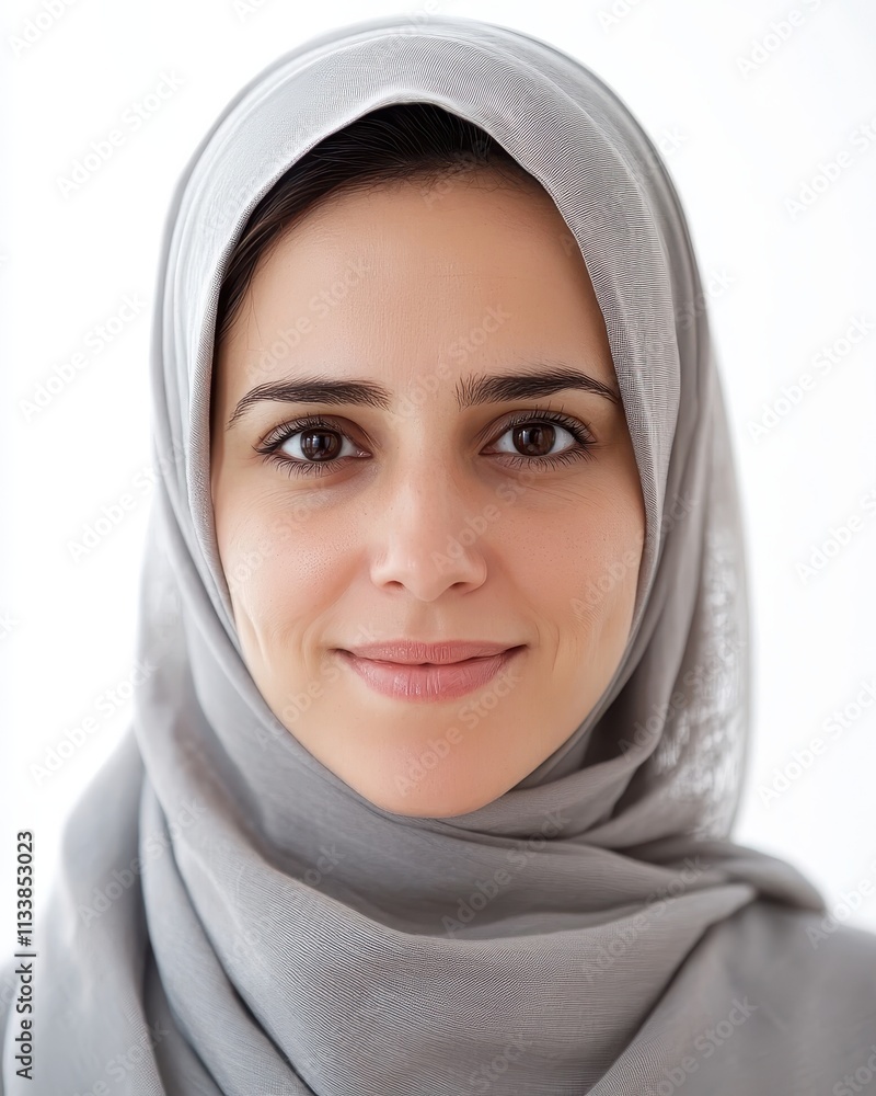 Portrait of a Young Muslim Woman Wearing a Grey Hijab Close Up Shot, Peaceful Expression, Soft Lighting, Studio Backdrop Portrait of a Young Muslim Woman Wearing a Grey Hijab Close Up Shot, Peaceful Expression, Soft Lighting, Studio Backdrop