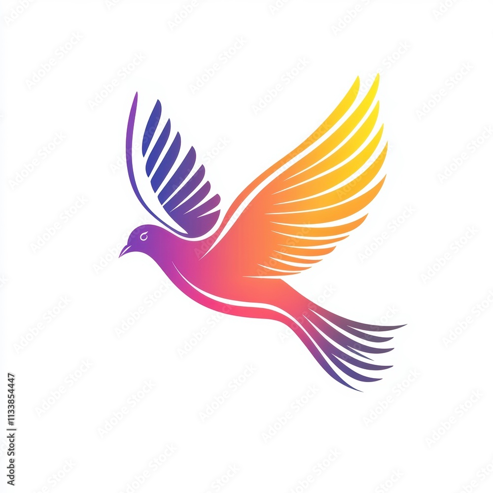 Vibrant Flying Dove Illustration with Gradient Colors and Dynamic Wings Vibrant Flying Dove Illustration with Gradient Colors and Dynamic Wings