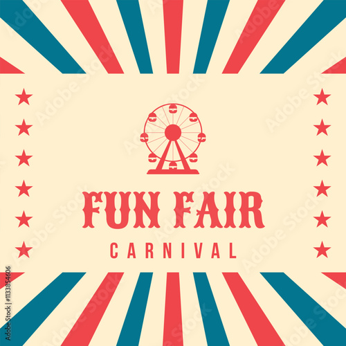 Colorful vintage fun fair carnival banner. Silhouette of ferris wheel in flat style. Retro vector illustration. Concept for advertising card, poster, flyer, post and more