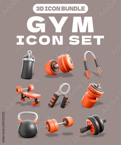 set of 3d icons gym 