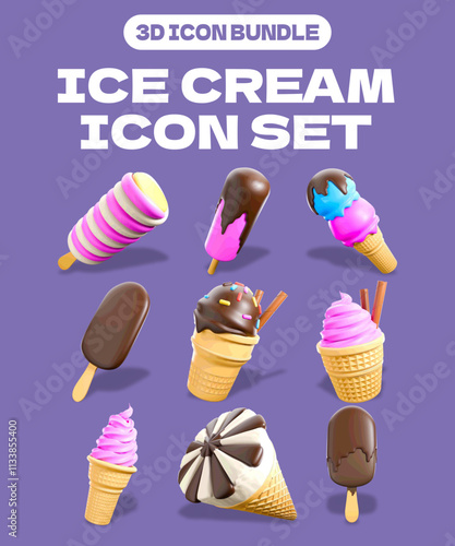 set of 3d icon ice cream 