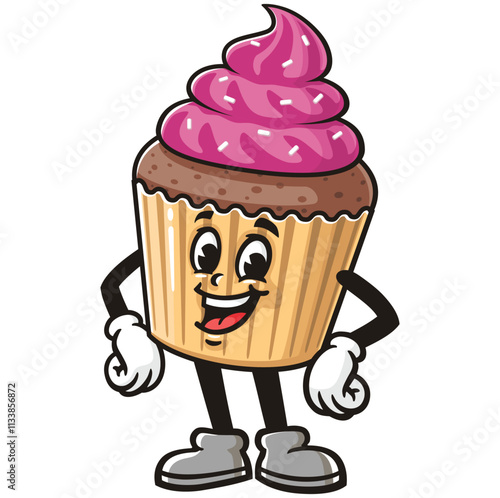 Laughing Cupcake Cartoon Character Mascot Illustration Vector Clip-art Hand-drawn Logo Design