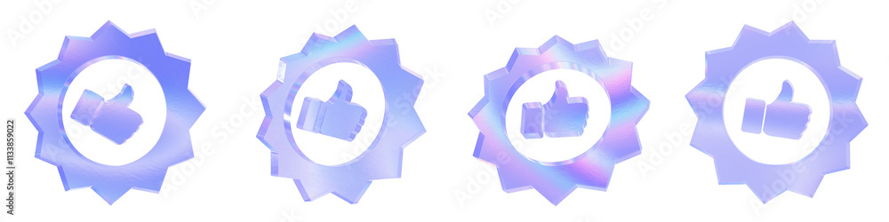 Set of 4 3d glass quality badge shape with aberration effect isolated on a transparent background. Blue tone. 3d transparent elements for graphic design. Set of 4 3d glass quality badge shape with aberration effect isolated on a transparent background. Blue tone. 3d transparent elements for graphic design.