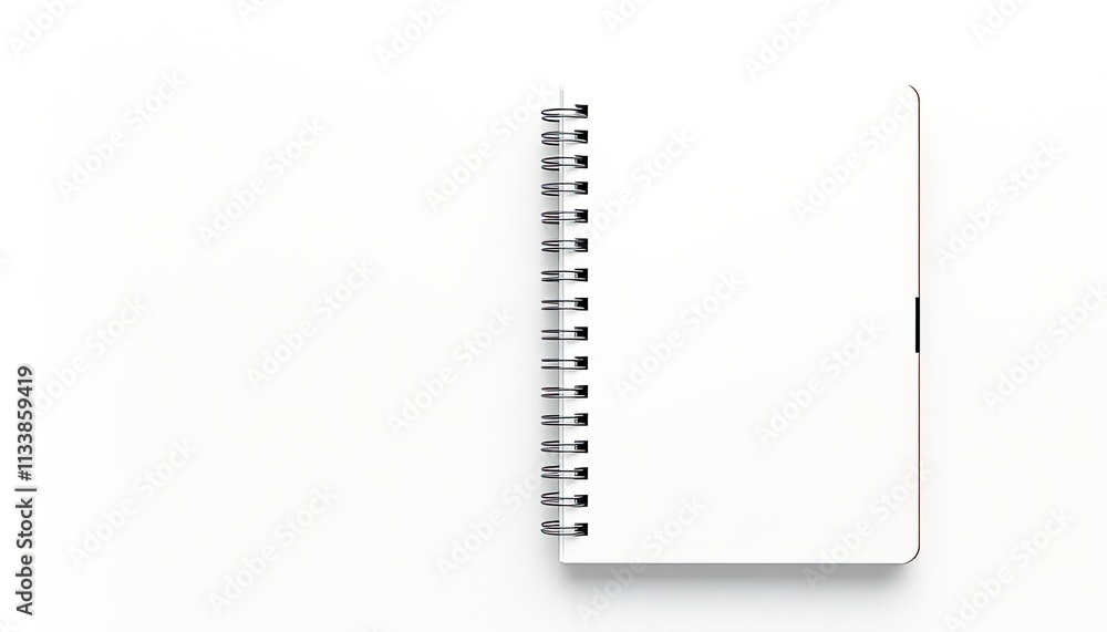 Blank Spiral-Bound Notebook Open on White Background Blank Spiral-Bound Notebook Open on White Background