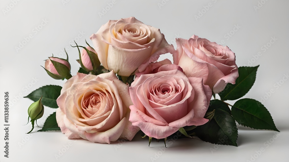 Elegant Pink Roses Bouquet on White Background Elegant Pink Roses Bouquet on White Background