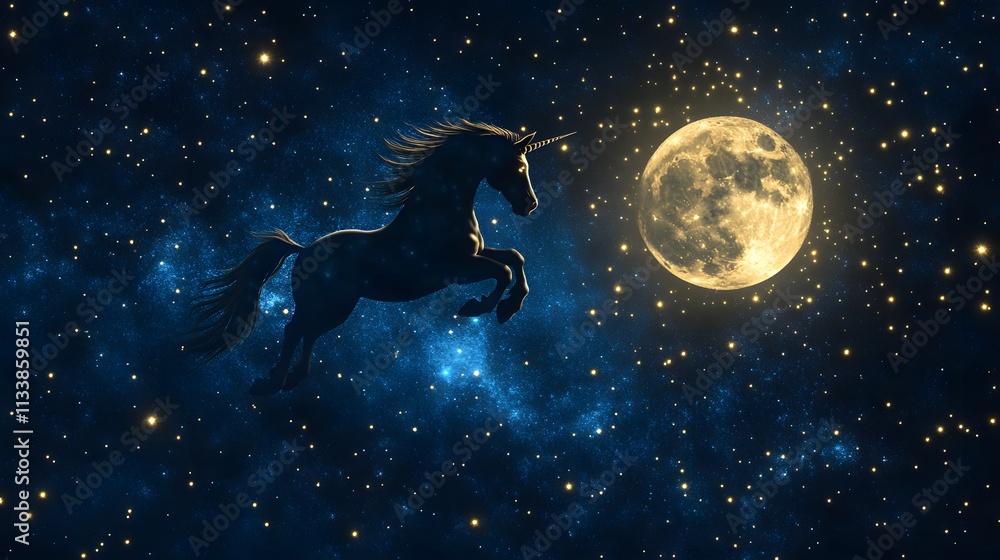 Black Unicorn Leaping Across a Starry Night Sky Black Unicorn Leaping Across a Starry Night Sky
