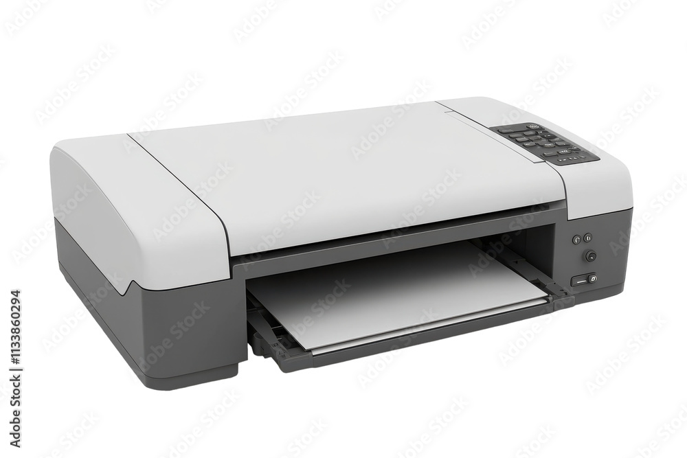 Sleek Grey Printer with Modern Design and Wireless Connectivity Options with isolated on transparent background Sleek Grey Printer with Modern Design and Wireless Connectivity Options with isolated on transparent background