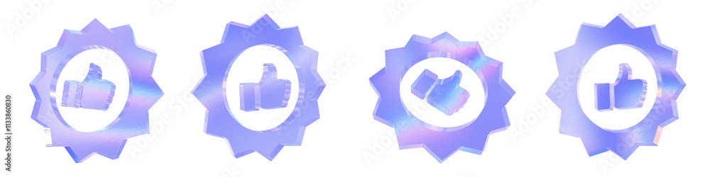 Set of 4 3d glass quality badge shape with aberration effect isolated on a transparent background. Blue tone. 3d transparent elements for graphic design. Set of 4 3d glass quality badge shape with aberration effect isolated on a transparent background. Blue tone. 3d transparent elements for graphic design.