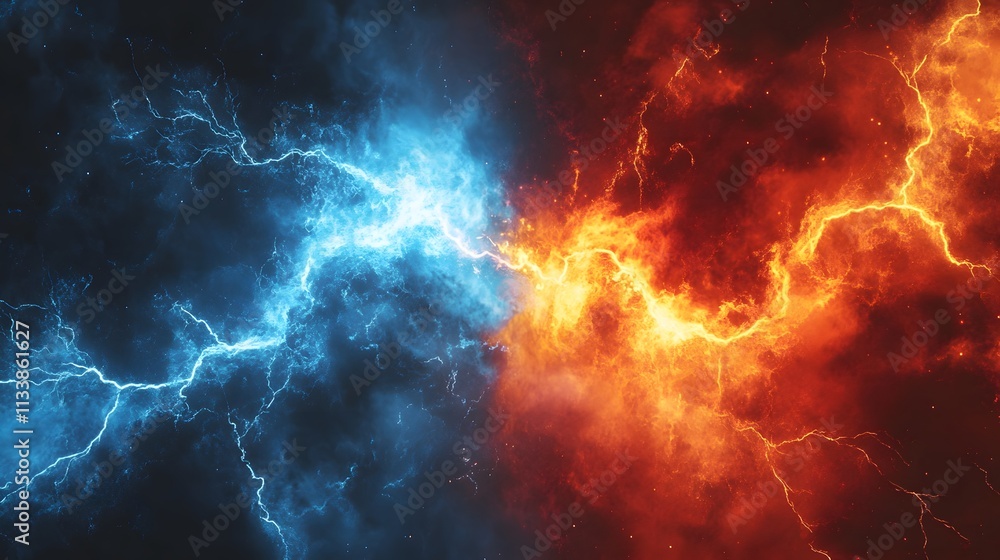 Fiery Lightning Clashing Against Icy Blue Bolts Fiery Lightning Clashing Against Icy Blue Bolts