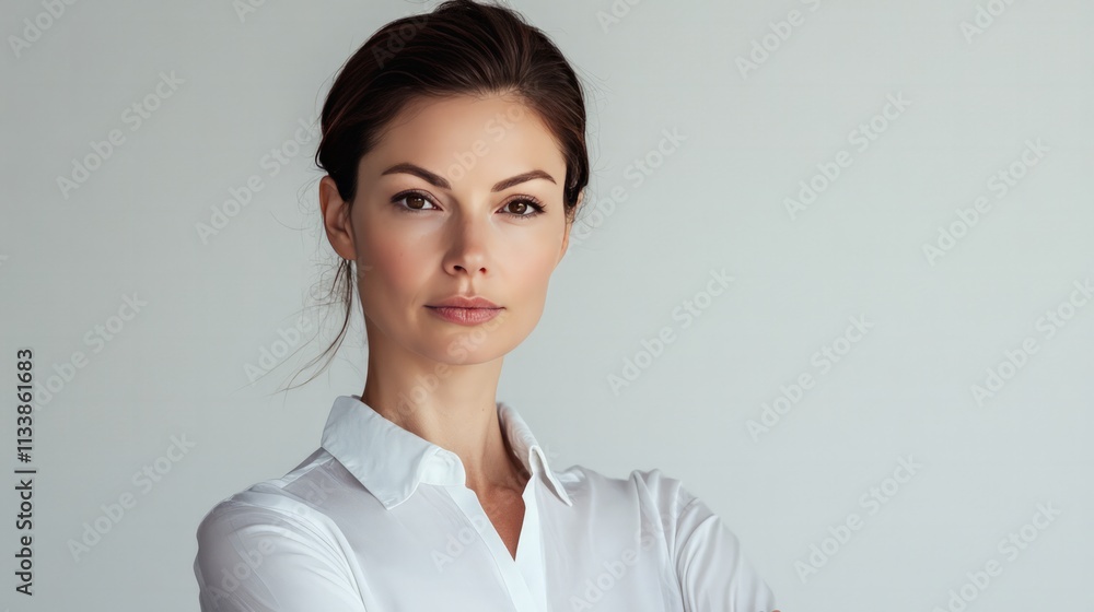 Professional businesswoman portrait studio setting headshot neutral background confident expression empowerment concept Professional businesswoman portrait studio setting headshot neutral background confident expression empowerment concept