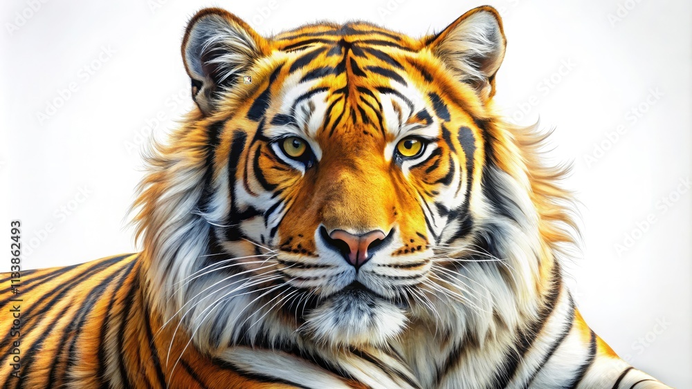 Naklejka premium Elegant golden tiger profile, a stunning wildlife line art drawing showcasing the big cat's stripes.