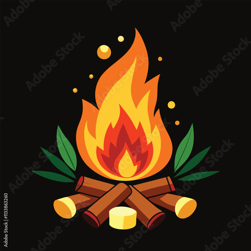 bonfire with marshmallow camping burning woodpile.