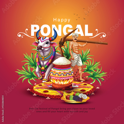 new illustration of Happy Pongal Holiday Harvest Festival of Tamil Nadu. abstract  vector background design.
