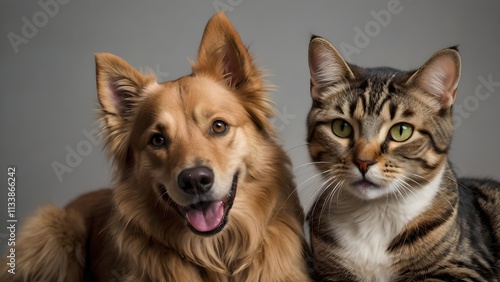 Happy Dog and Cat Friends Portrait