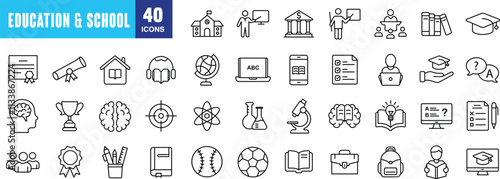 "Education & School Line Icons: Minimalist Symbols for Learning and Teaching"