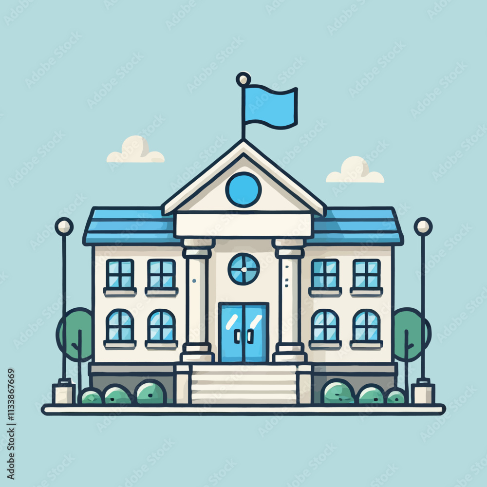 cartoon of local government building with flag in flat design cartoon of local government building with flag in flat design