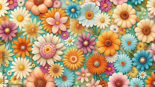 s-inspired, pastel floral design; a groovy daisy dream.