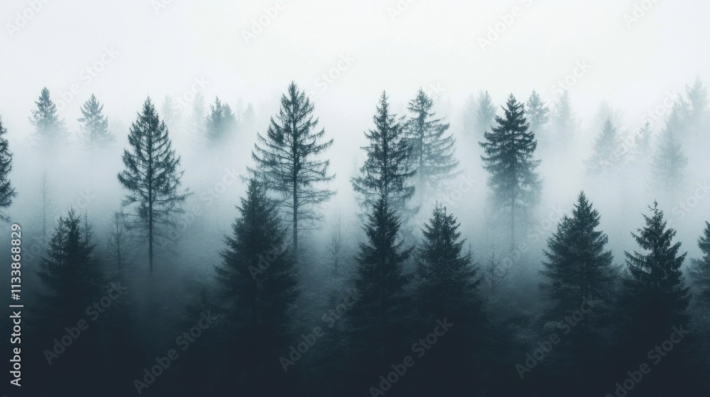 The enchanting beauty of a fog-laden forest landscape. The enchanting beauty of a fog-laden forest landscape.