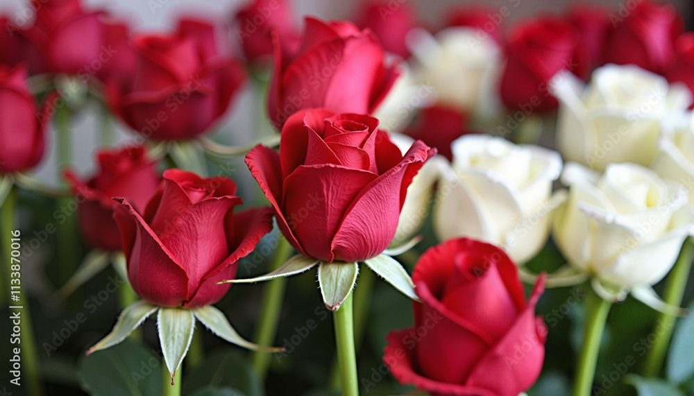 Beautiful bouquet of red and white roses arranged elegantly
Beautiful bouquet of red and white roses arranged elegantly