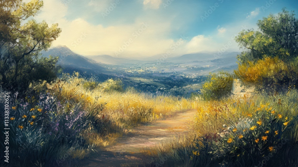 Serene Country Path Through Golden Fields And Rolling Hills Serene Country Path Through Golden Fields And Rolling Hills