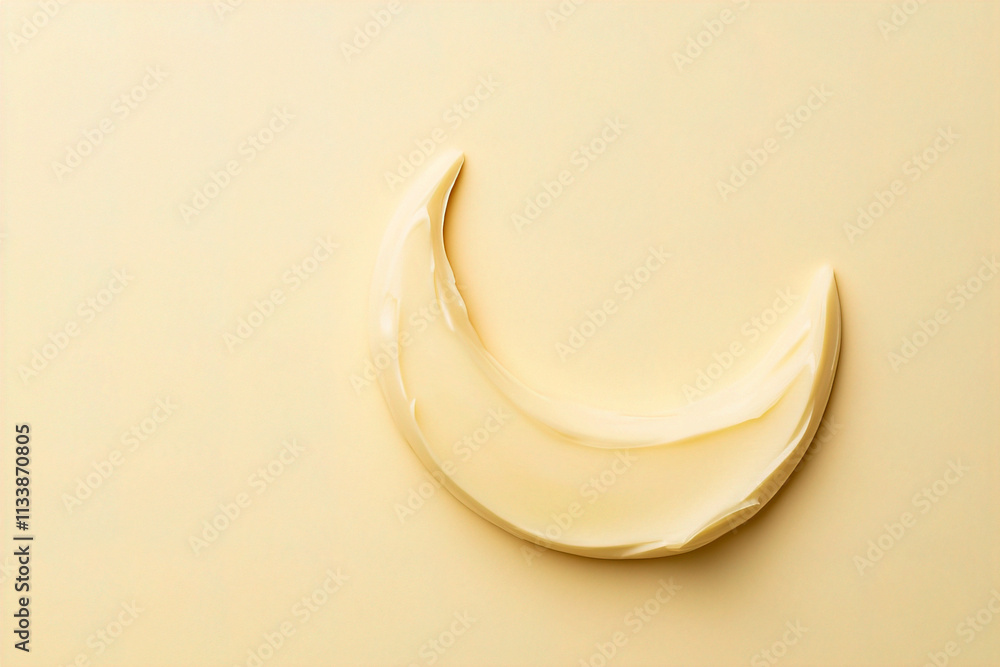 Textured balm in a crescent shape on a pale yellow solid colour background. (Generative AI)