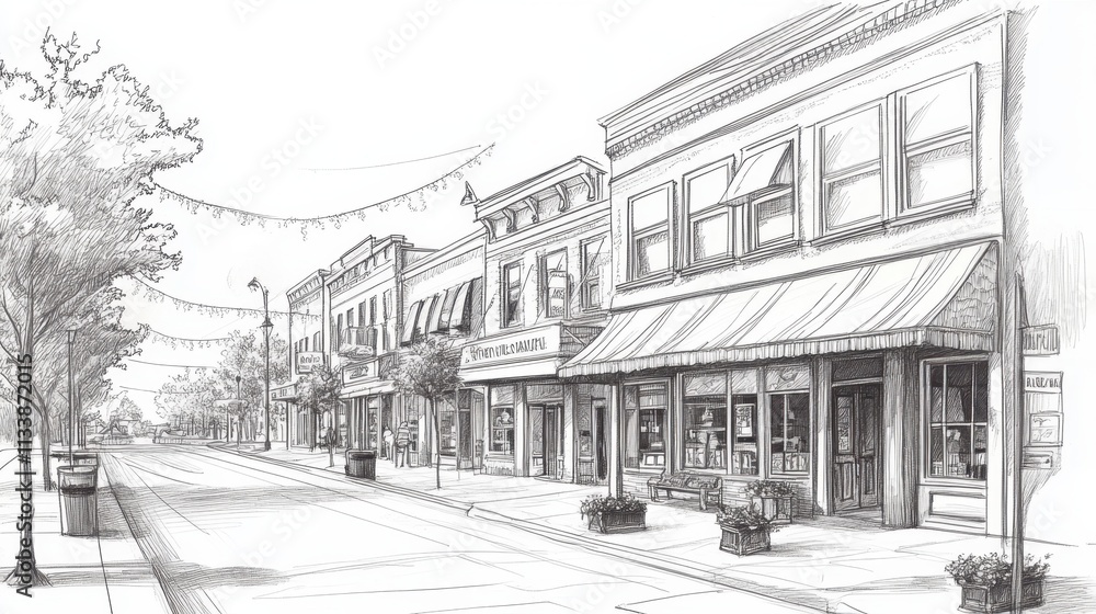 Obraz premium Artistic Rendering of Downtown Midwest Architecture 