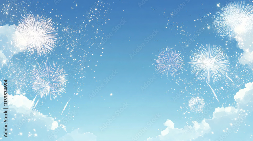 blue background of fireworks on the sky blue background of fireworks on the sky