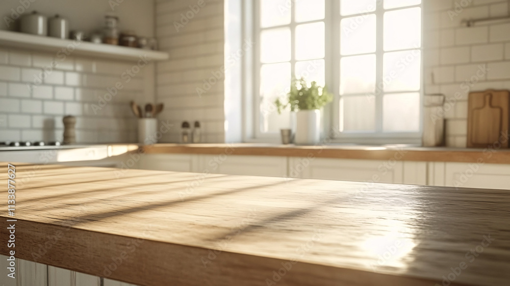 interior of a family kitchen and a wooden table interior of a family kitchen and a wooden table