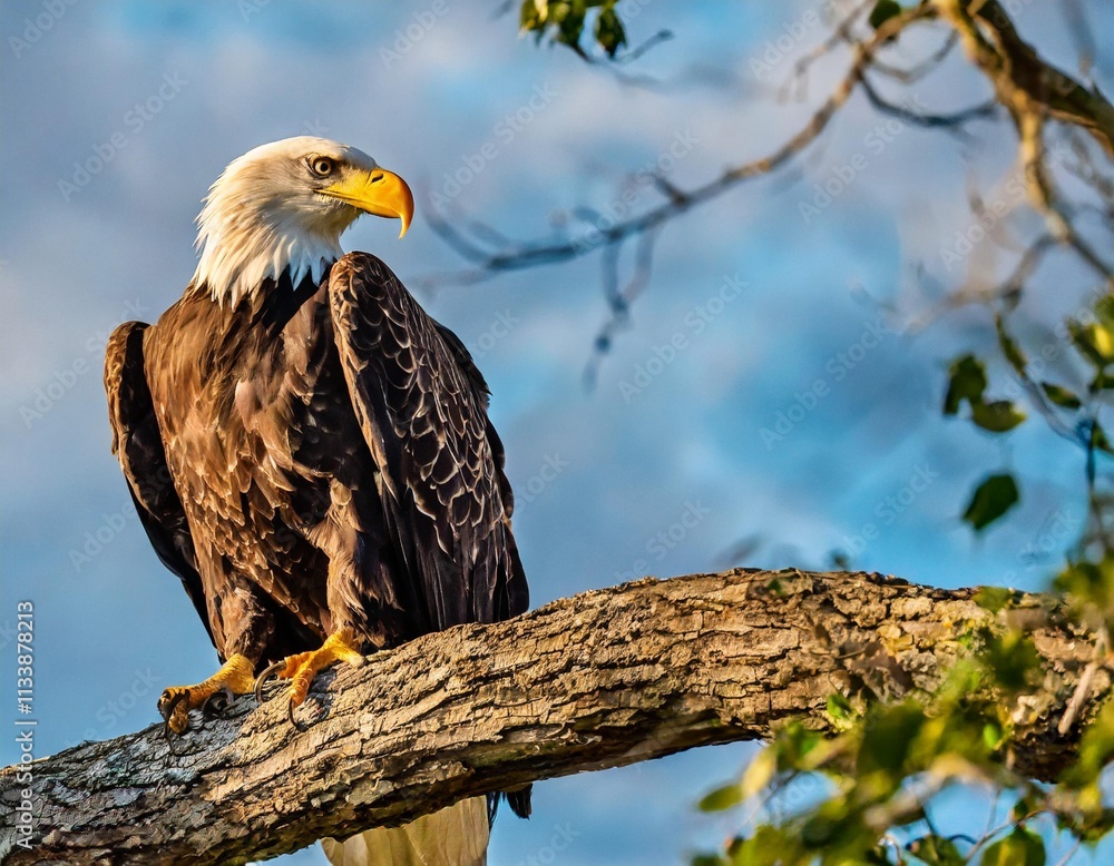 Majestic Bald Eagle Perched on Tree Branch in Natural Habitat Majestic Bald Eagle Perched on Tree Branch in Natural Habitat