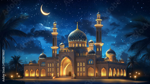 Wallpaper Mural Islamic Greeting Cards for Muslim Holidays. Ramadan Kareem background, Eid Mubarak, greeting background with lantern, Mosque 
 Torontodigital.ca