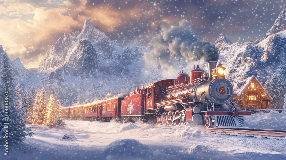 A Christmas Train Journey Through Snowy Mountains A Christmas Train Journey Through Snowy Mountains