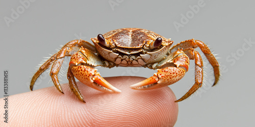 a small crab in close-up on a light background photo