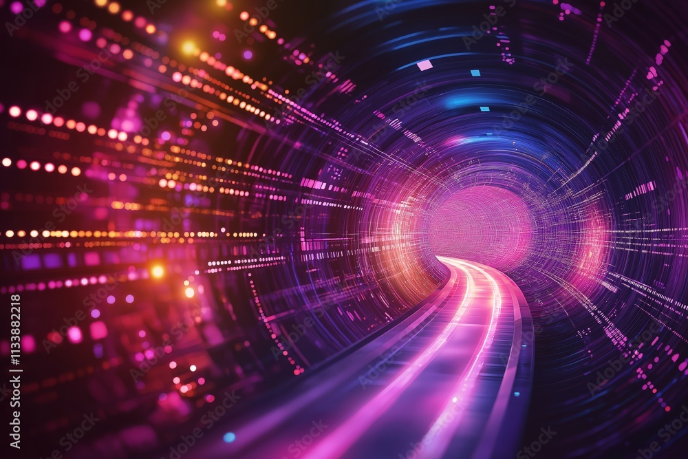 Futuristic Data Tunnel with Glowing Lights Futuristic Data Tunnel with Glowing Lights