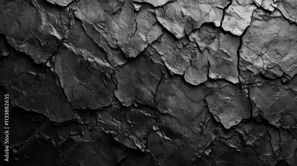 Close-up of cracked black stone texture Close-up of cracked black stone texture