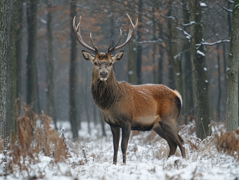 majestic deer standing in a snowy forest majestic deer standing in a snowy forest