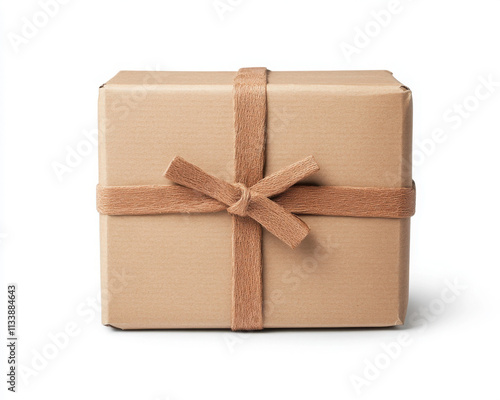 A beautifully wrapped parcel tied with a ribbon, perfect gift. photo